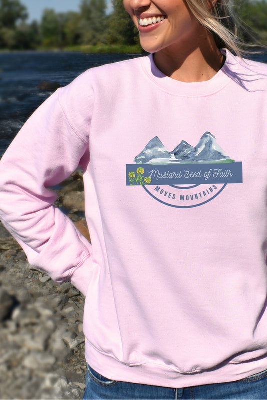 Mustard Seed of Faith Moves Mountains Sweatshirt Pink