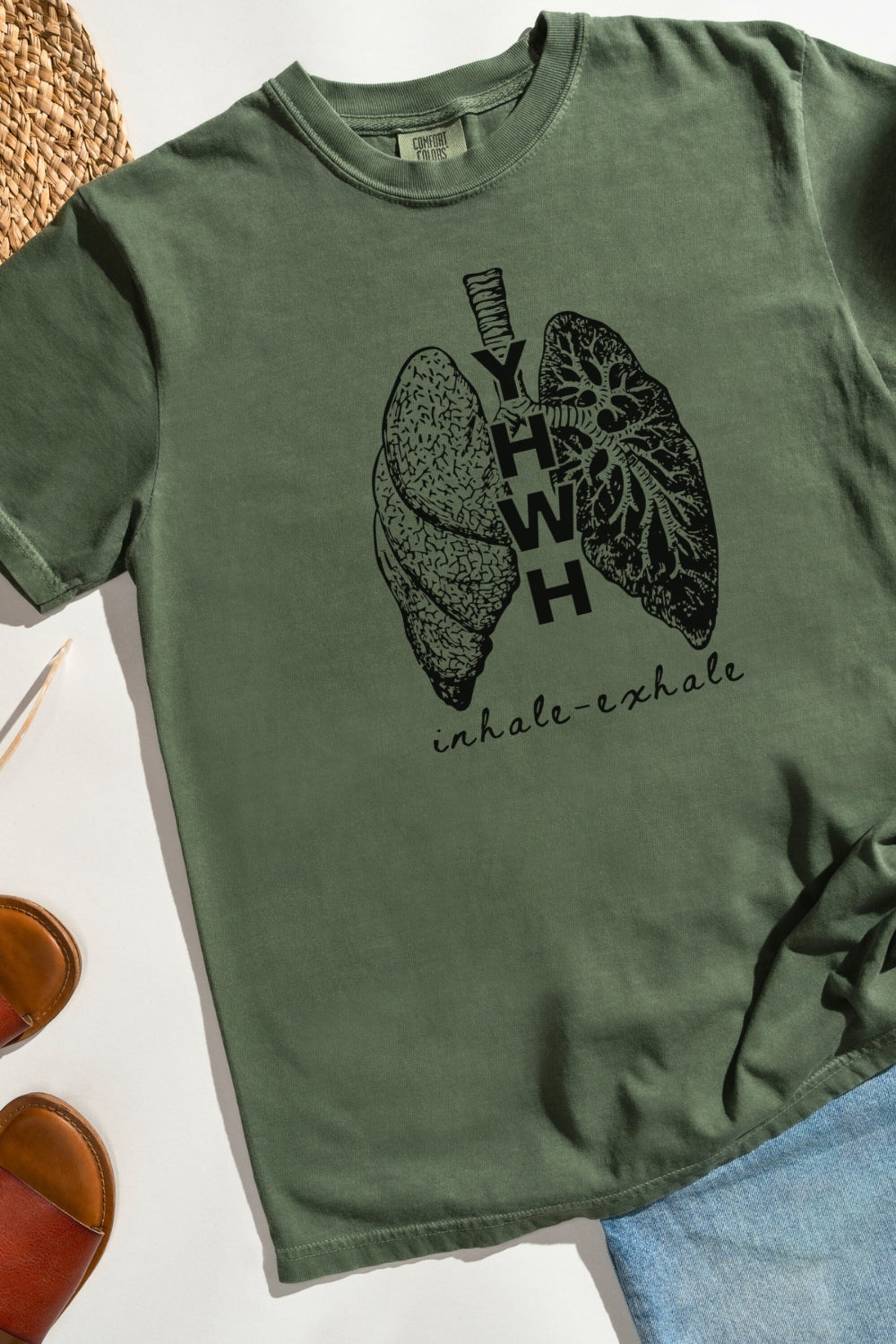 YHWH Inhale Exhale Comfort Colors T-Shirt - Moss