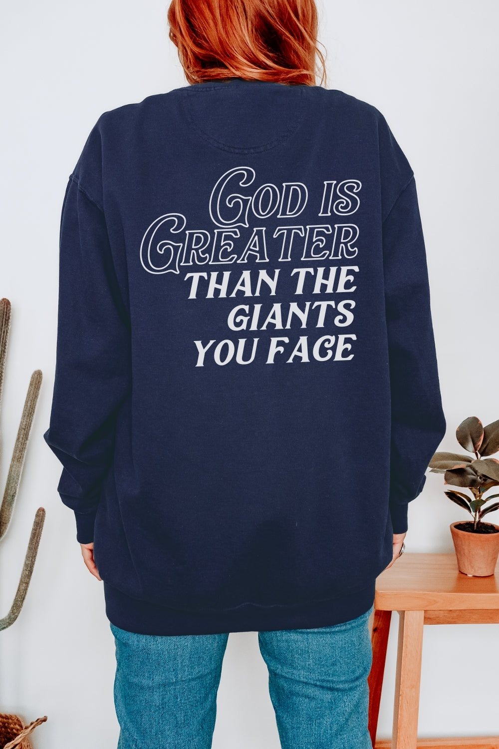 God is Greater Than the Giants You Face Premium Sweatshirt