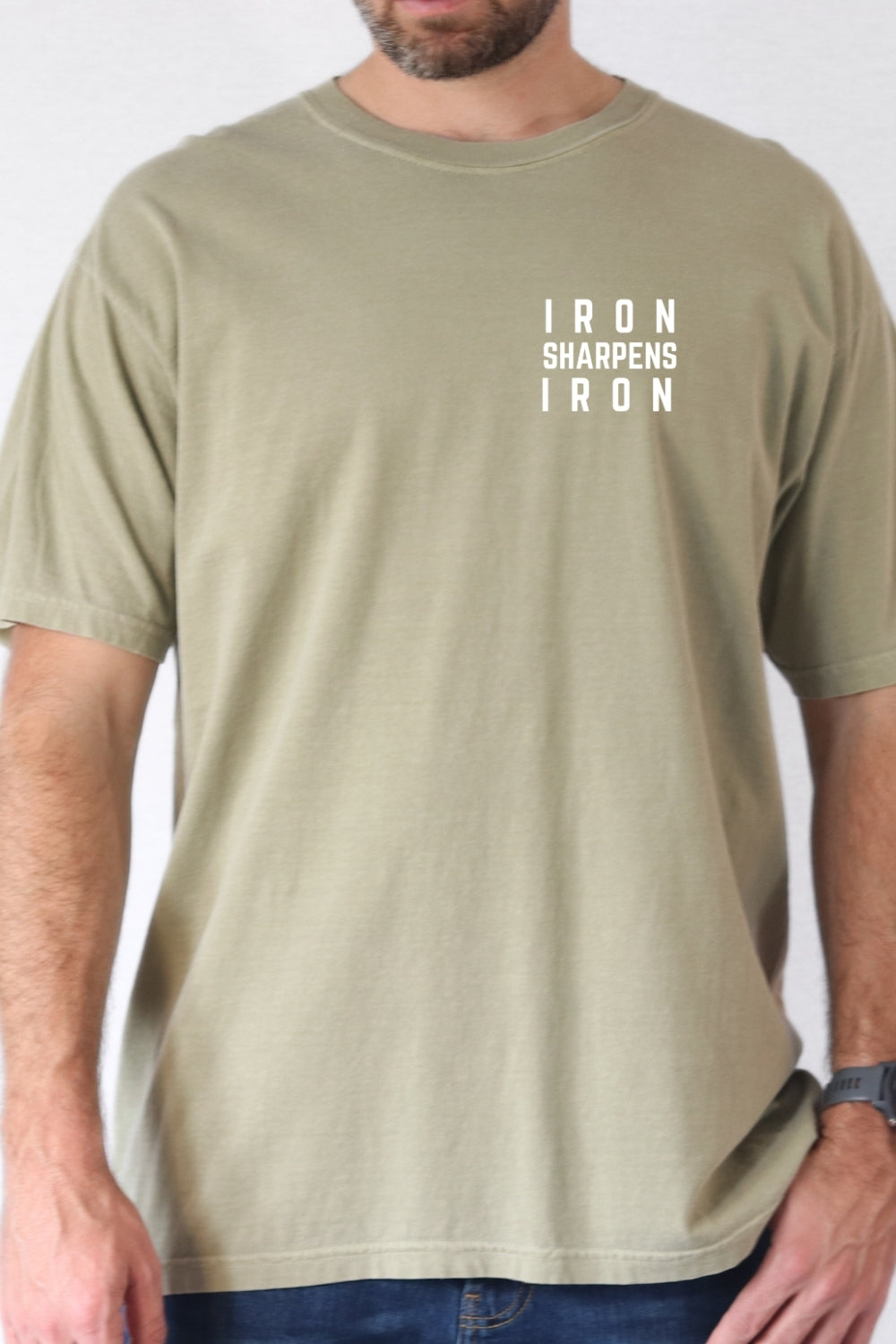 Iron Sharpens Iron Comfort Colors Khaki T-Shirt Front