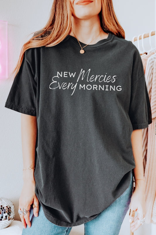 New Mercies Every Morning Comfort Colors Graphite T-Shirt 1