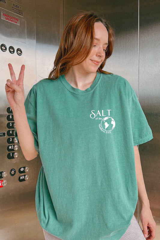 Salt of the Earth Matthew 5:13 Comfort Colors Light Green T-Shirt| Christian Shirt Front