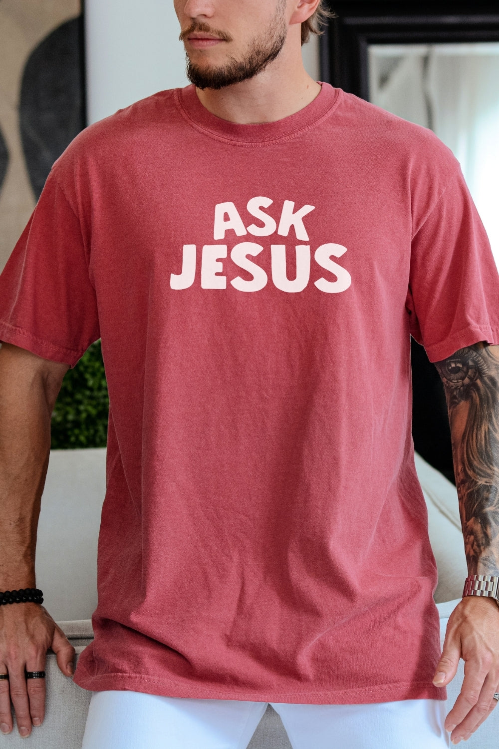 Ask Jesus Comfort Colors Crimson Tee