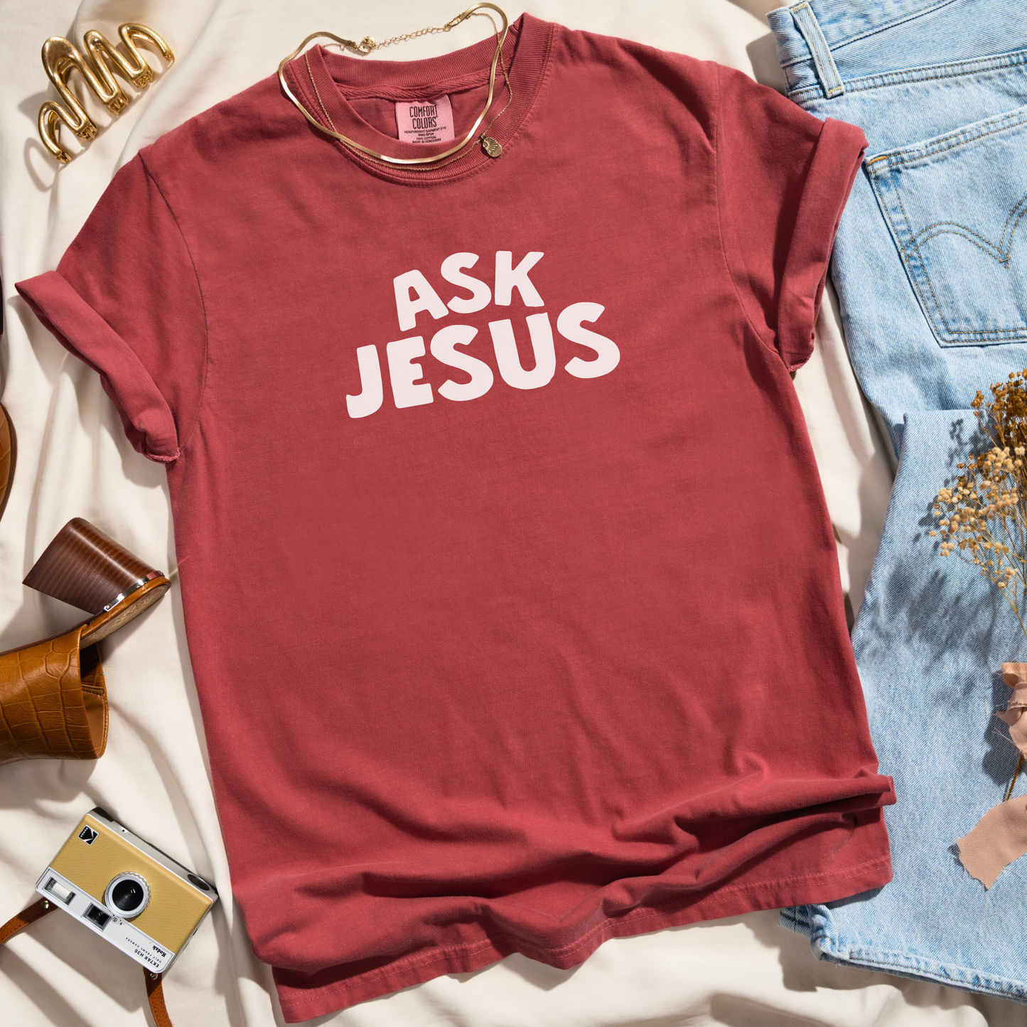 Ask God Comfort Colors Crimson Tee