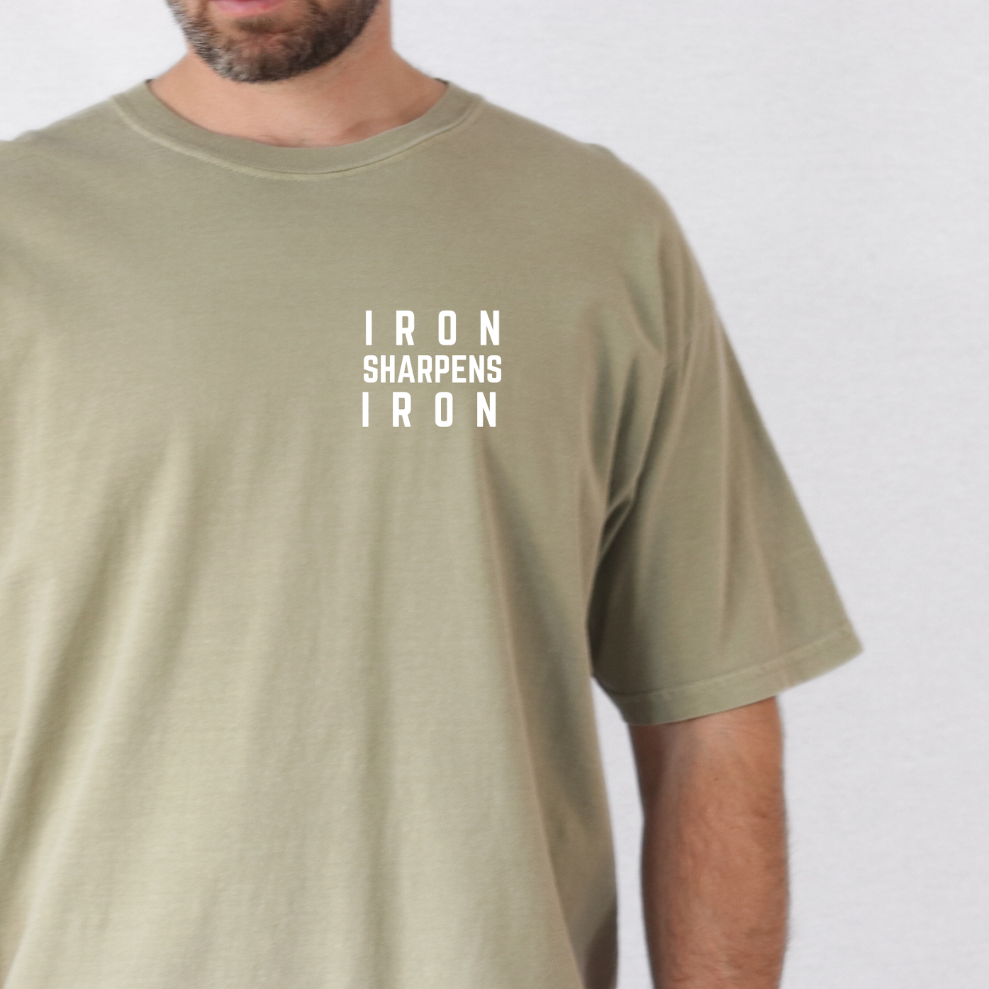 Iron Sharpens Iron Comfort Colors Khaki T-Shirt Front