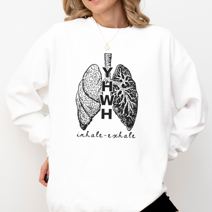 YHWH Inhale Exhale Christian Sweatshirt Comfort Colors White