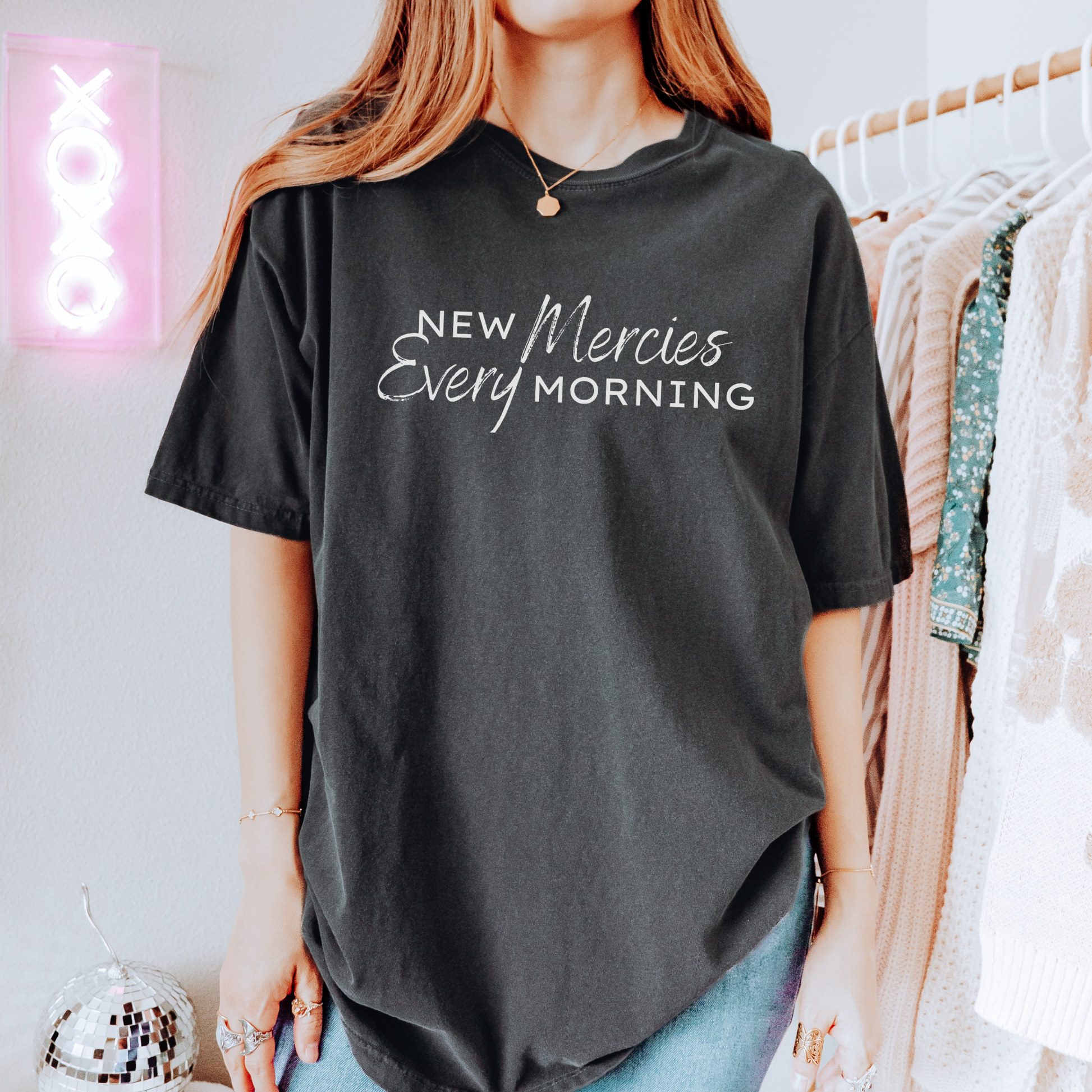 New Mercies Every Morning Comfort Colors Graphite T-Shirt 1