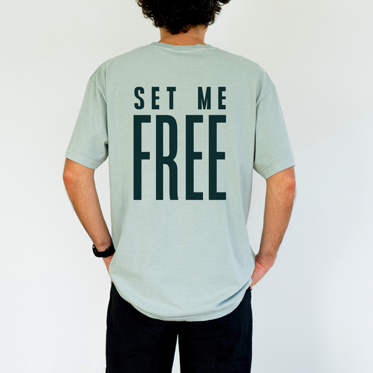 But God Set Me Free - Puff Print- Comfort Colors T-Shirt Back