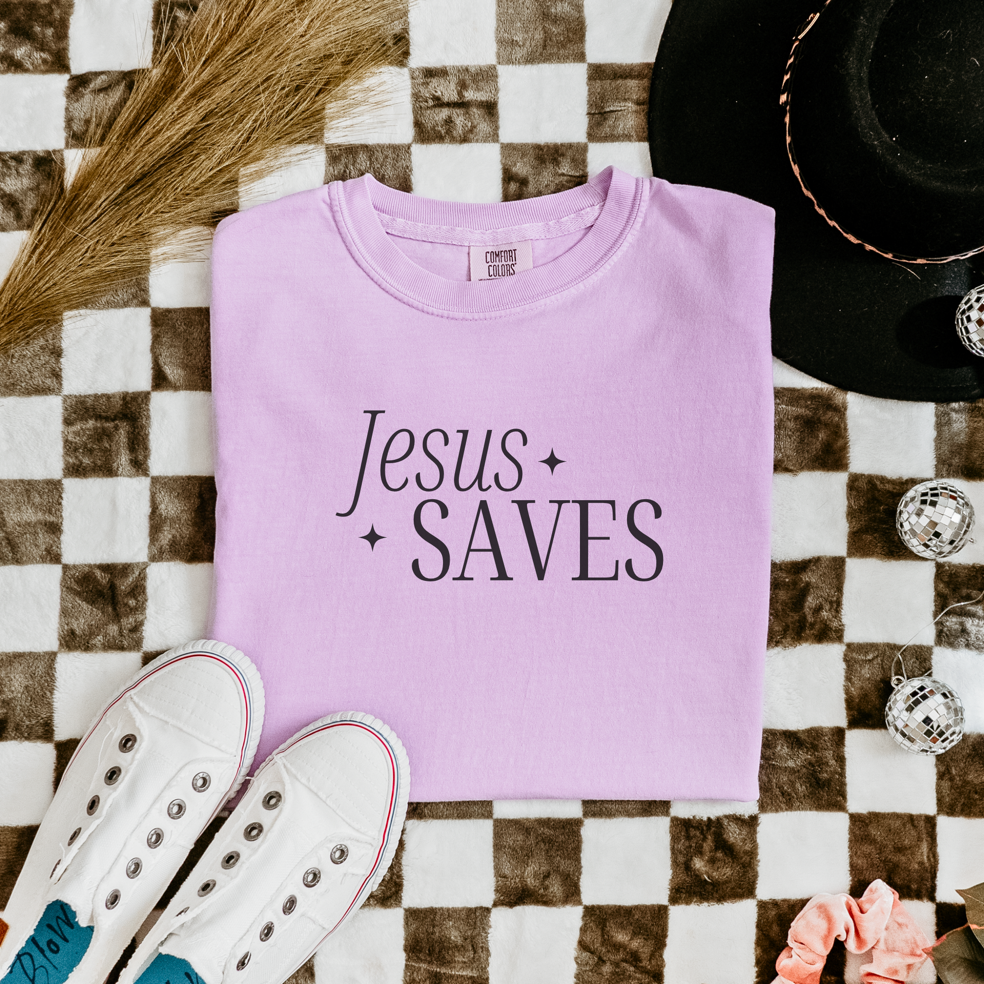 Jesus Saves Comfort Colors T-shirt Flatlay