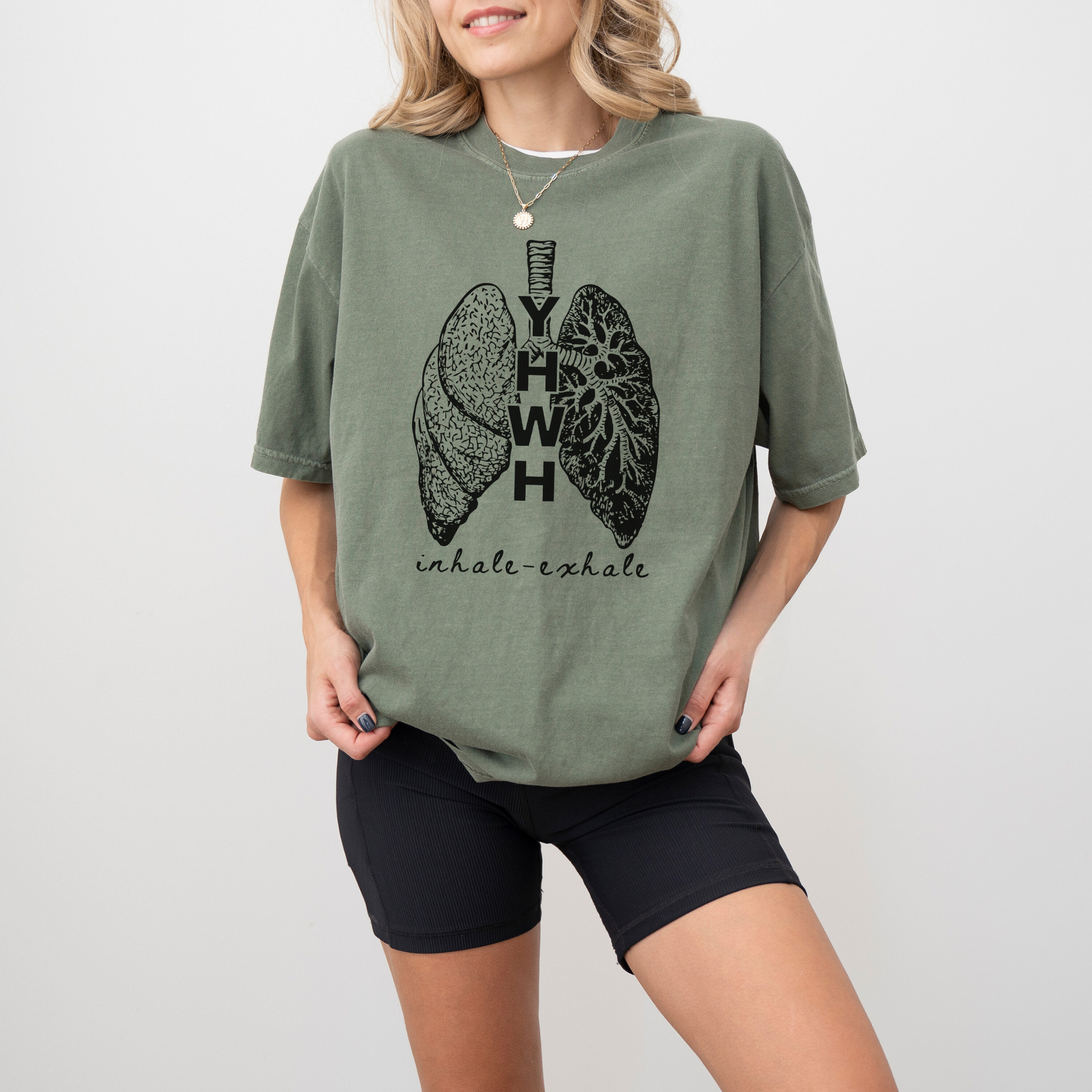 YHWH Inhale Exhale Comfort Colors Moss T-Shirt