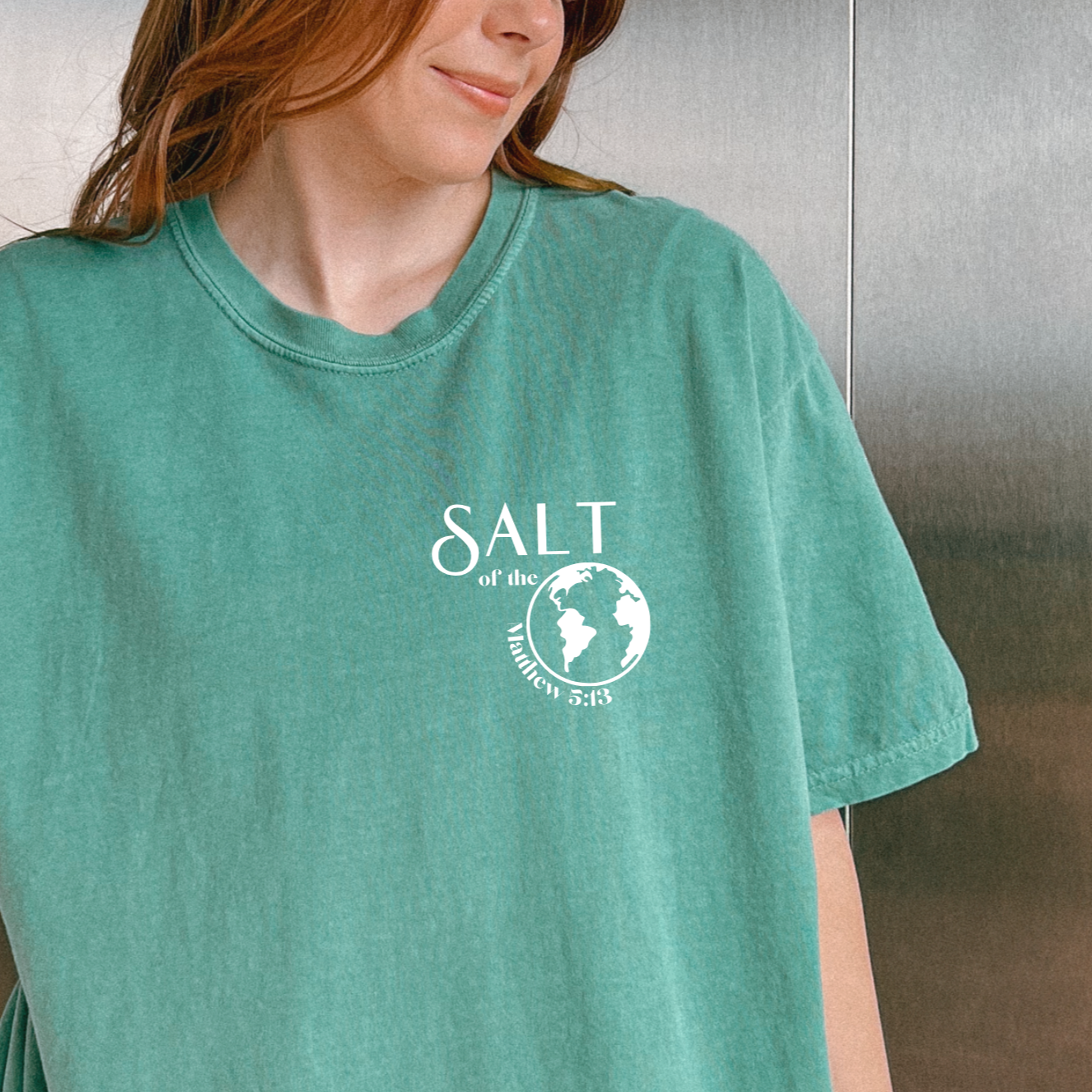 Salt of the Earth Matthew 5:13 Comfort Colors Light Green T-Shirt| Christian Shirt Front