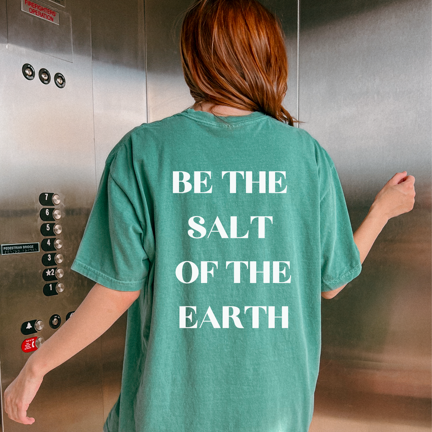 Salt of the Earth Matthew 5:13 Comfort Colors Light Green T-Shirt| Christian Shirt Back