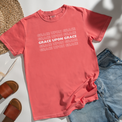 Grace Upon Grace Comfort Colors True Watermelon T-Shirt Flatlay