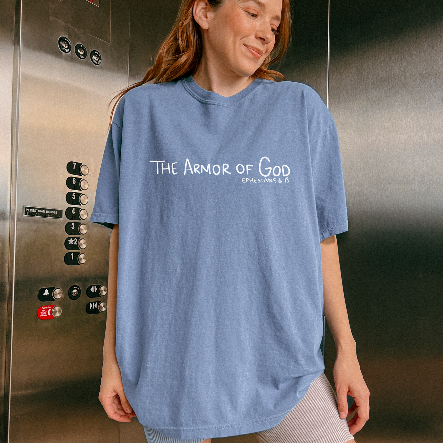 Armor of God Comfort Colors Blue Jean T-Shirt Front