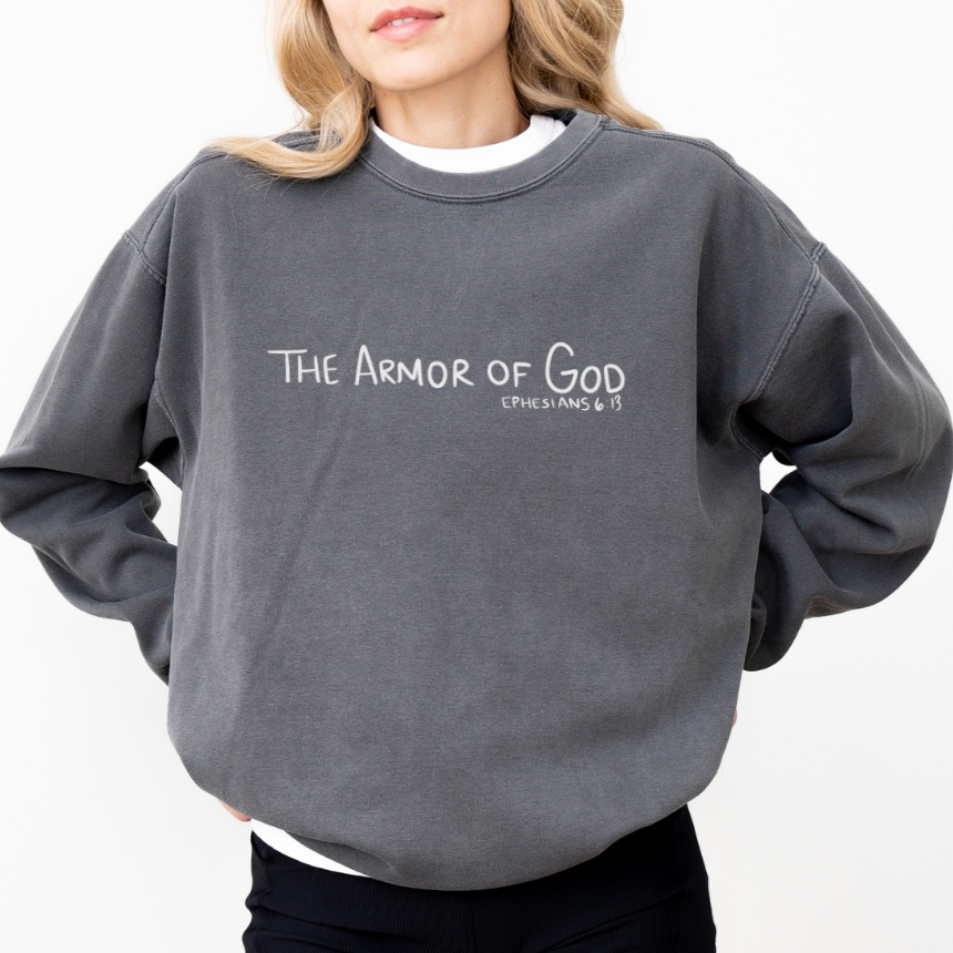 Armor of God Christian Sweatshirt Comfort Colors Pepper