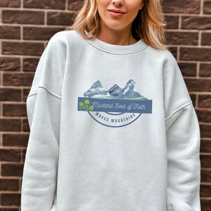 Mustard Seed of Faith Moves Mountains Christian Sweatshirt White