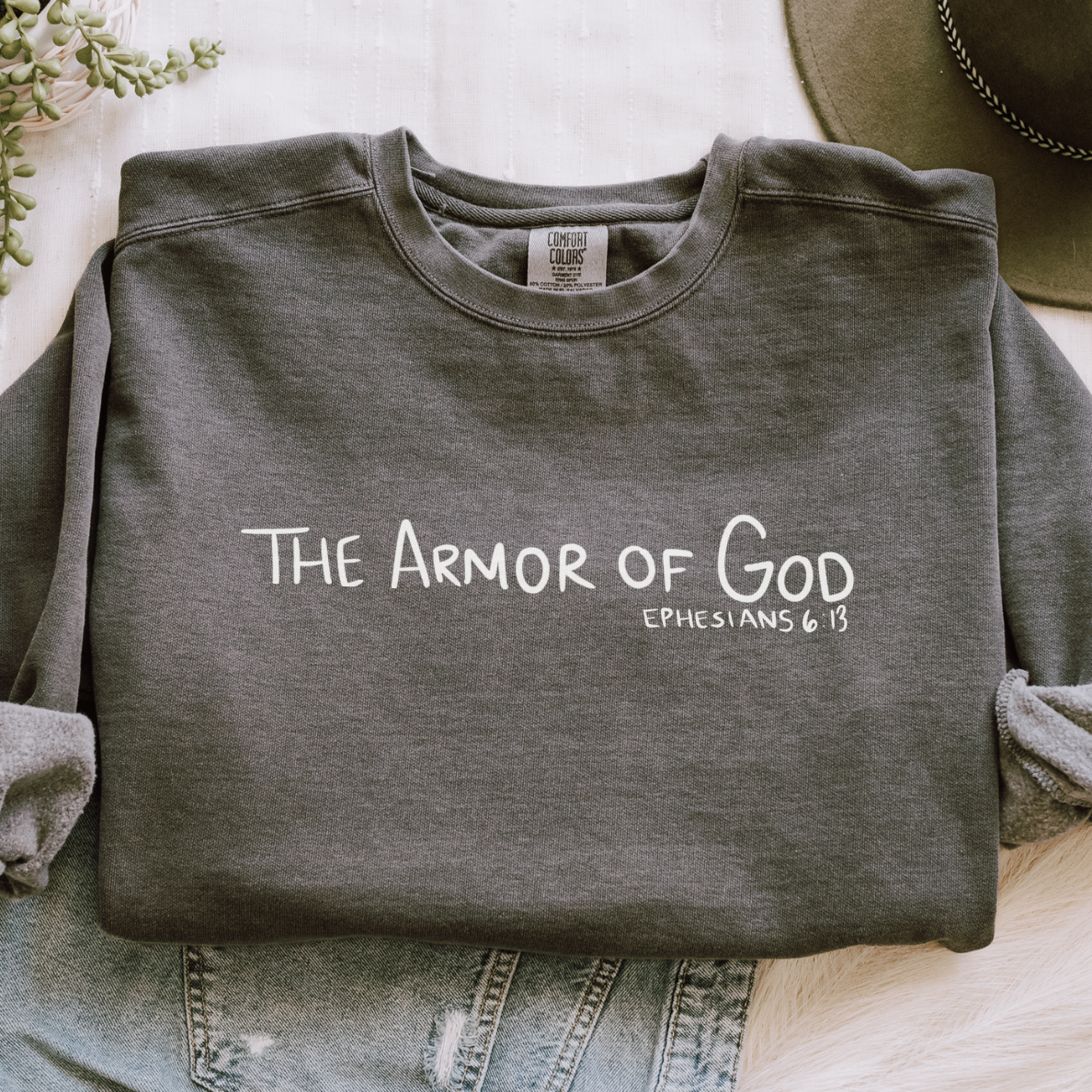 Armor of God Christian Sweatshirt Comfort Colors Pepper