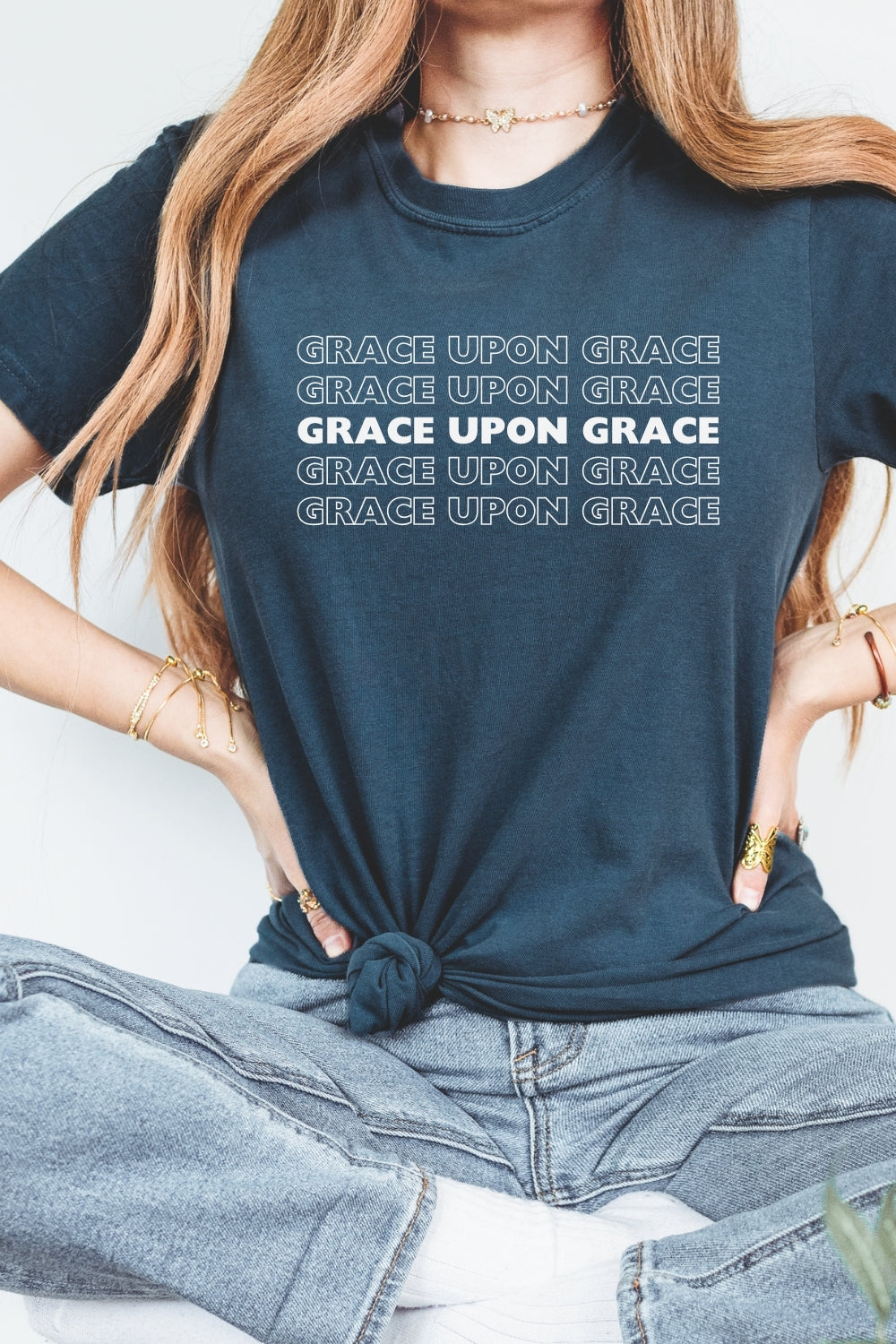 Grace Upon Grace Comfort Colors True Navy T-Shirt Female