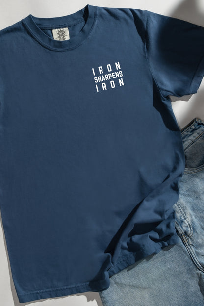 Iron Sharpens Iron Comfort Colors Midnight T-Shirt Flatlay
